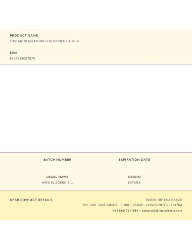 Tostador giratorio color negro 36 cm