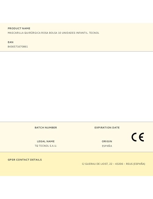 Mascarilla quirúrgica rosa bolsa 10 unidades infantil. tecnol