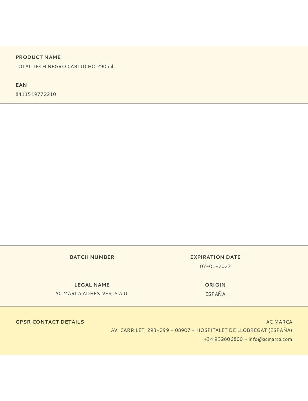 Adhesivo sellador total tech negro 290 ml