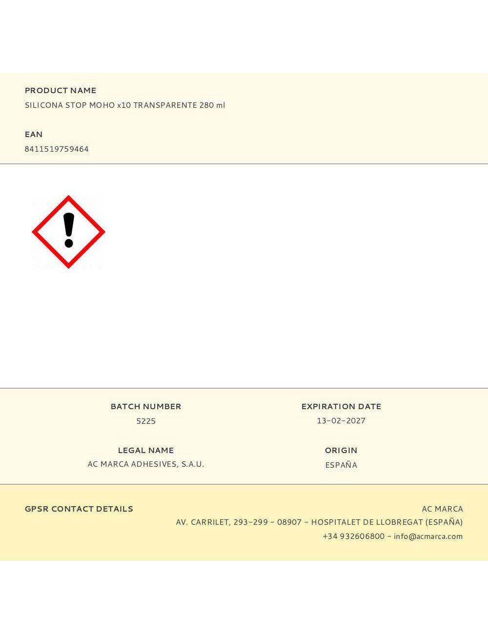Silicona stop moho x10 transparente 280 ml