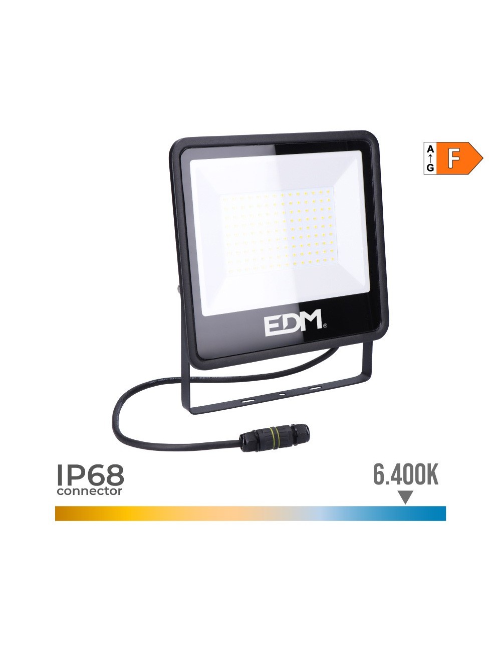 Foco proyector led 100w 8200lm 6400k luz fria black series 24,6x22,8x2,9cm edm Foco proyector led 100w 8200lm 6400k luz fria black series 24,6x22,8x2,9cm edm