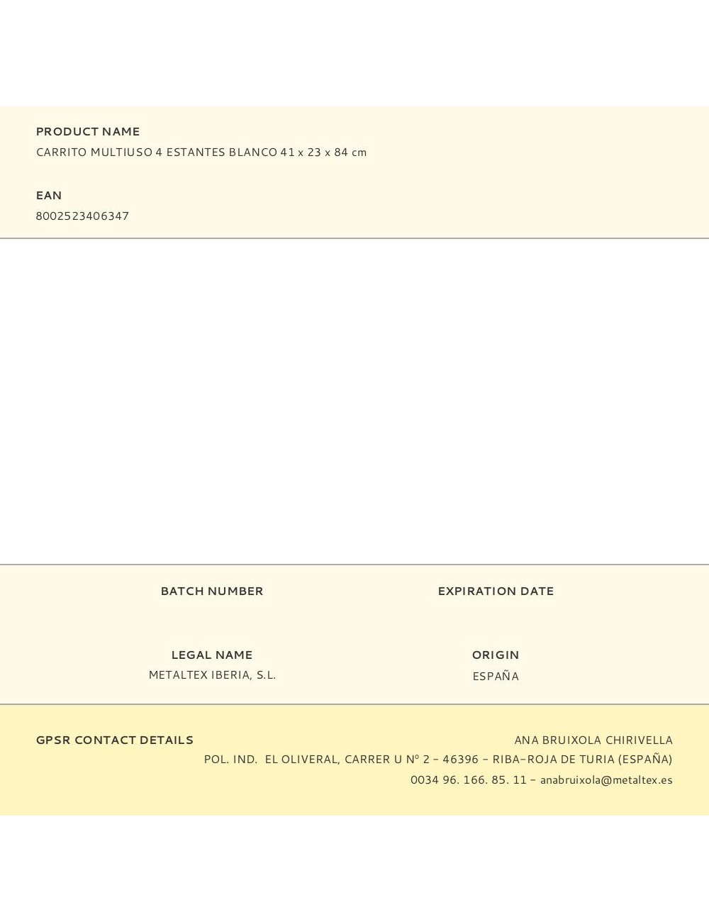 Carrito multiuso 4 estantes blanco 41 x 23 x 84 cm