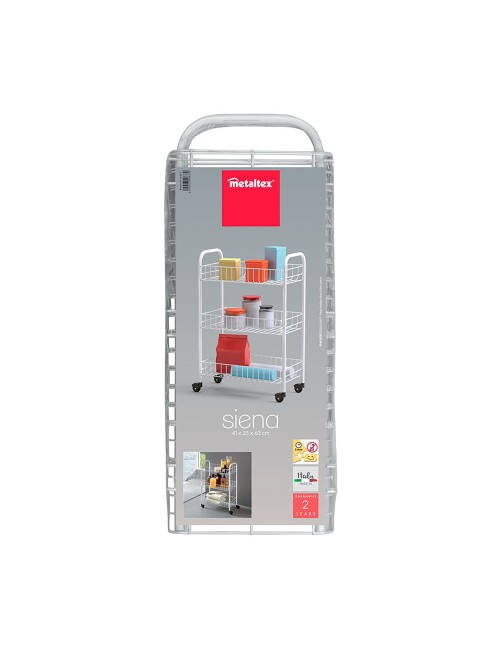 Carrito multiuso 3 estantes 41 x 23 x 63 cm blanco