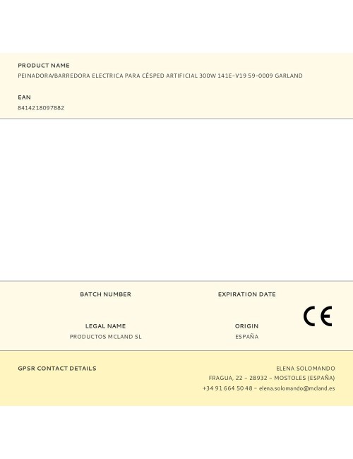 Peinadora/barredora electrica para césped artificial 300w 141e-v19 59-0009 garland