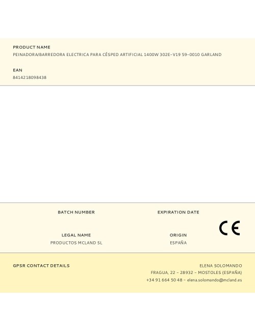 Peinadora/barredora electrica para césped artificial 1400w 302e-v19 59-0010 garland