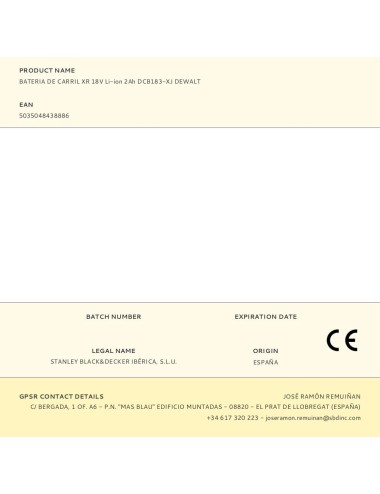 Bateria de carril xr 18v li-ion 2ah dcb183-xj dewalt