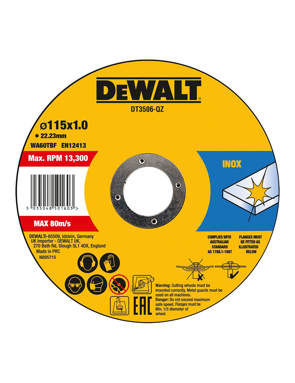 S.of. disco corte acero inox ø115 x 1,0 x 22,23 mm