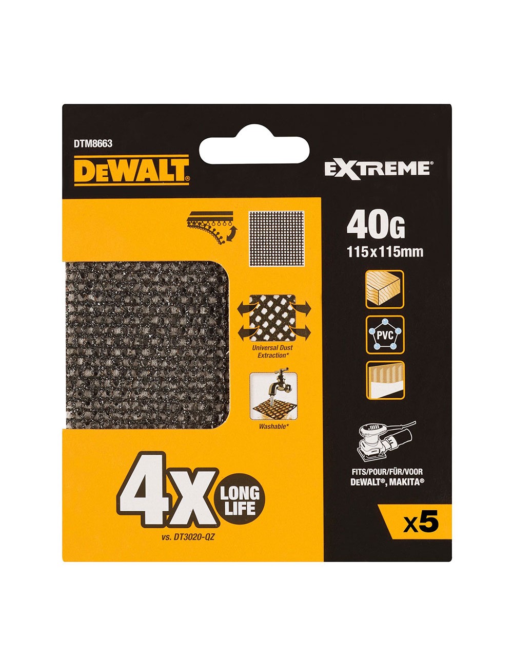 Lijas de malla para lijadoras orbitales 115 x 115 mm, grano 40 , pack 5 uds