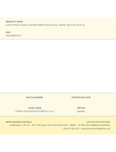 Lijas de malla para lijadoras orbitales ø125 mm, grano 240, pack de 5 uds