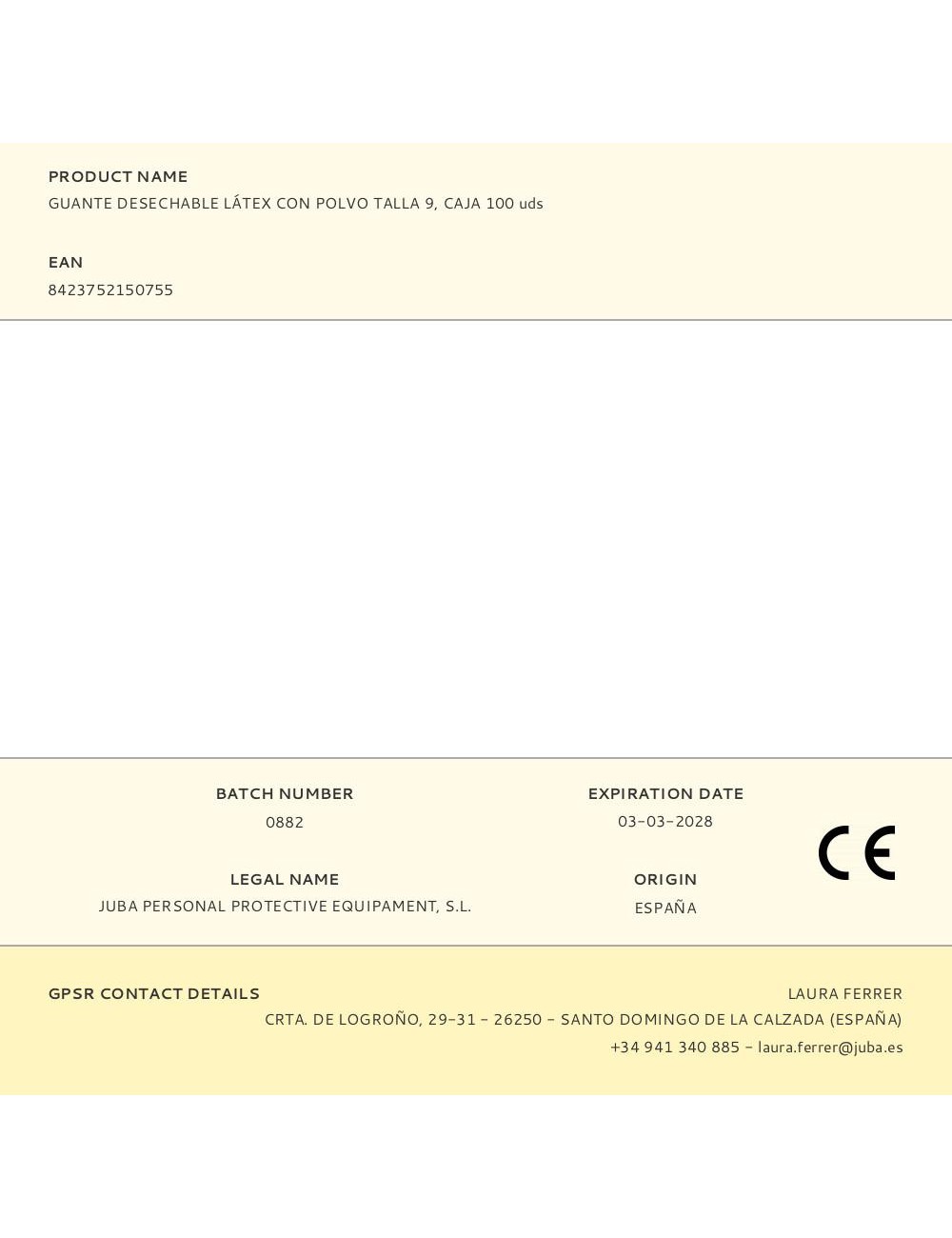 Guante látex, con polvo, desechable, blanco, t-09, caja 100 uds