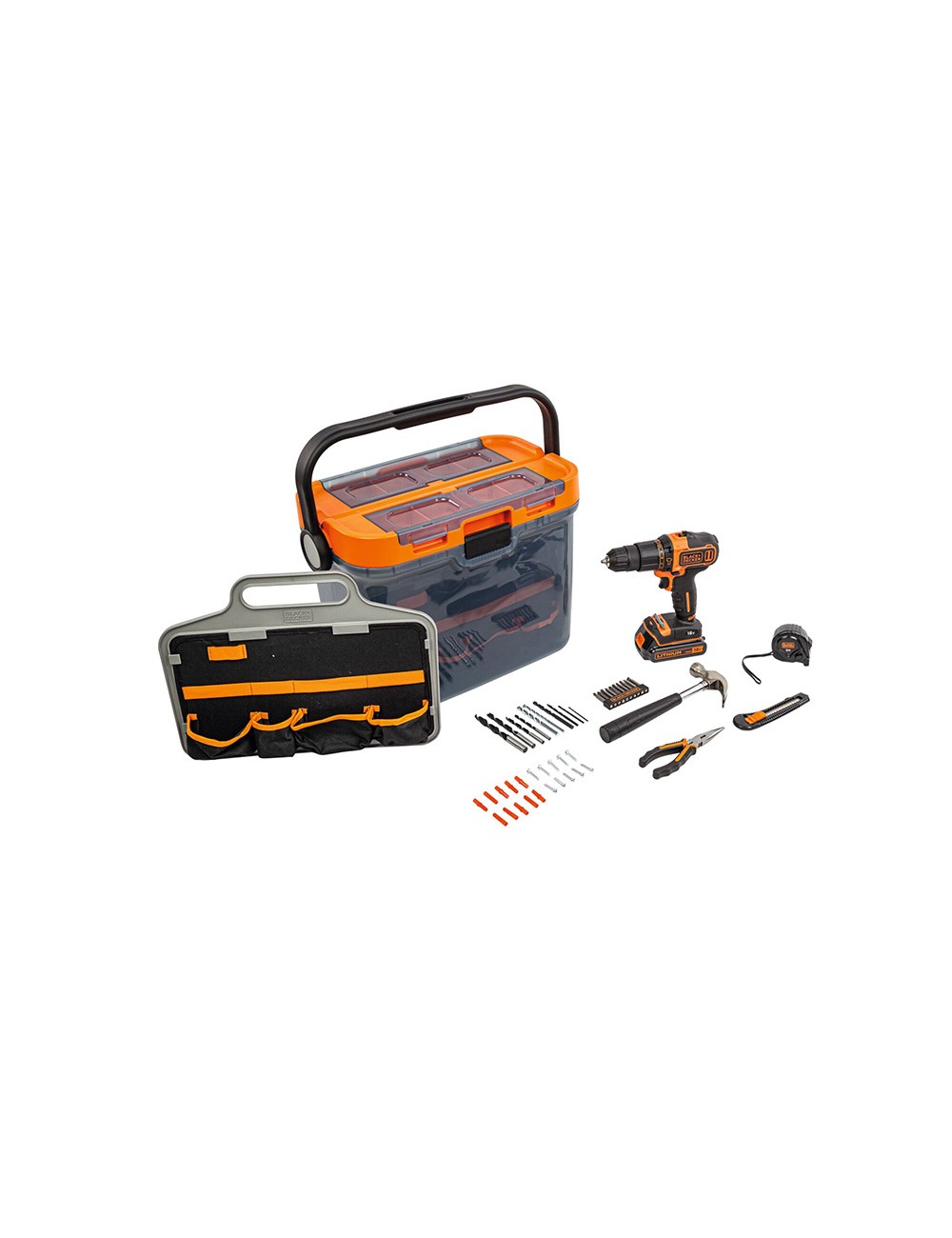 Brico kit con taladro percutor 18v y accesorios bcksb05-qw black+decker