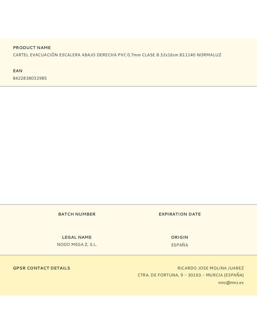 Cartel evacuación escalera abajo derecha pvc 0,7mm clase b 32x16cm b11140 normaluz