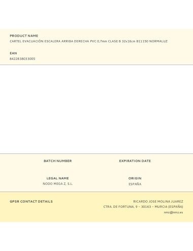 Cartel evacuación escalera arriba derecha pvc 0,7mm clase b 32x16cm b11150 normaluz