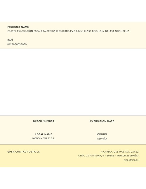 Cartel evacuación escalera arriba izquierda pvc 0,7mm clase b 32x16cm b11151 normaluz
