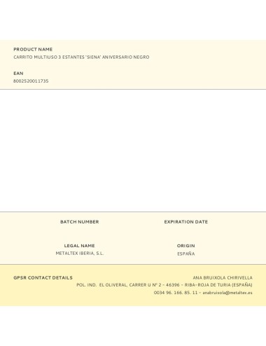 Carrito multiuso 3 estantes 'siena' aniversario negro