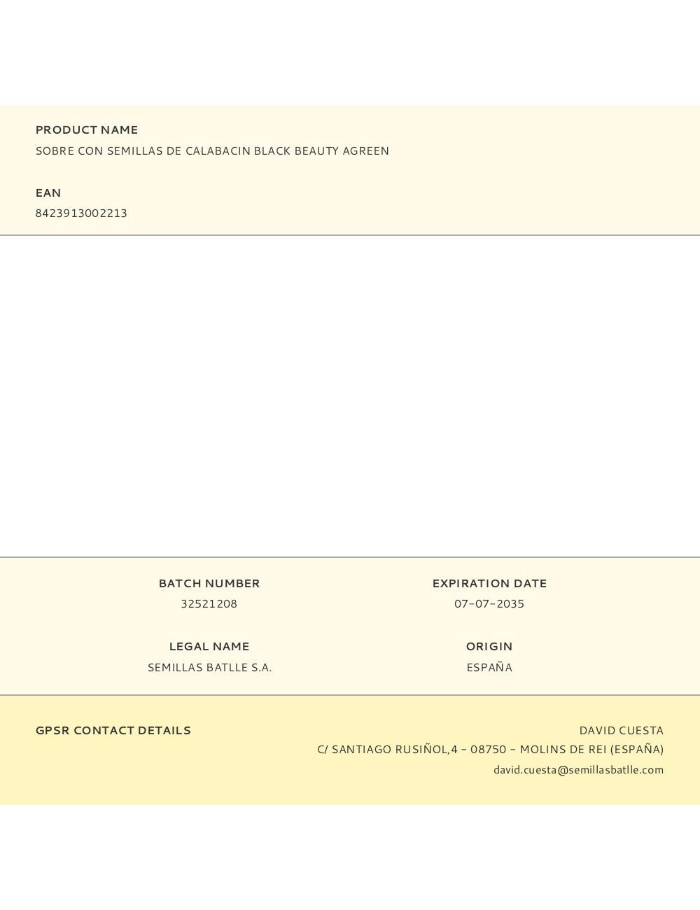 Sobre con semillas de calabacin black beauty agreen