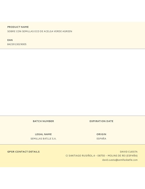 Sobre con semillas eco de acelga verde agreen