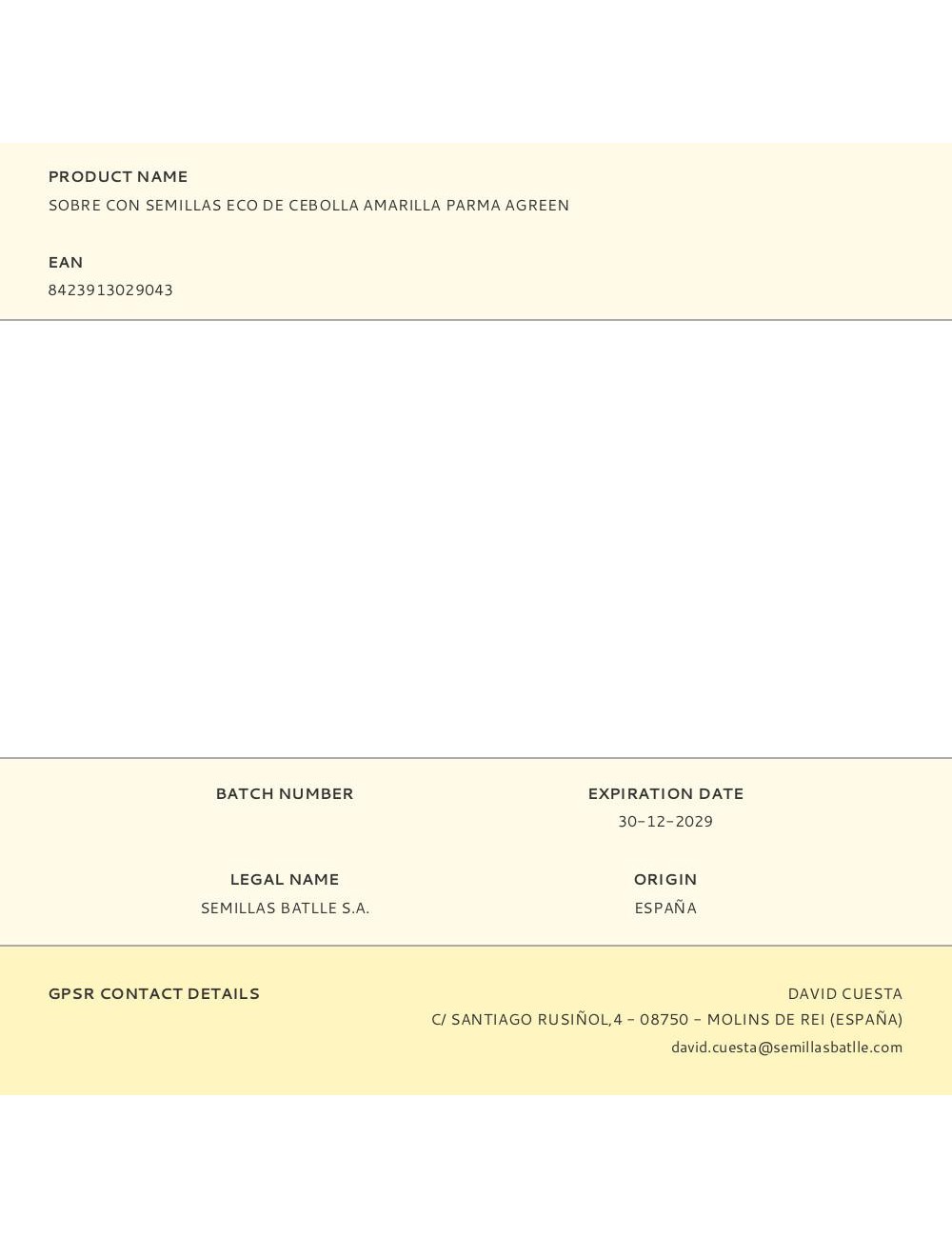 Sobre con semillas eco de cebolla amarilla parma agreen