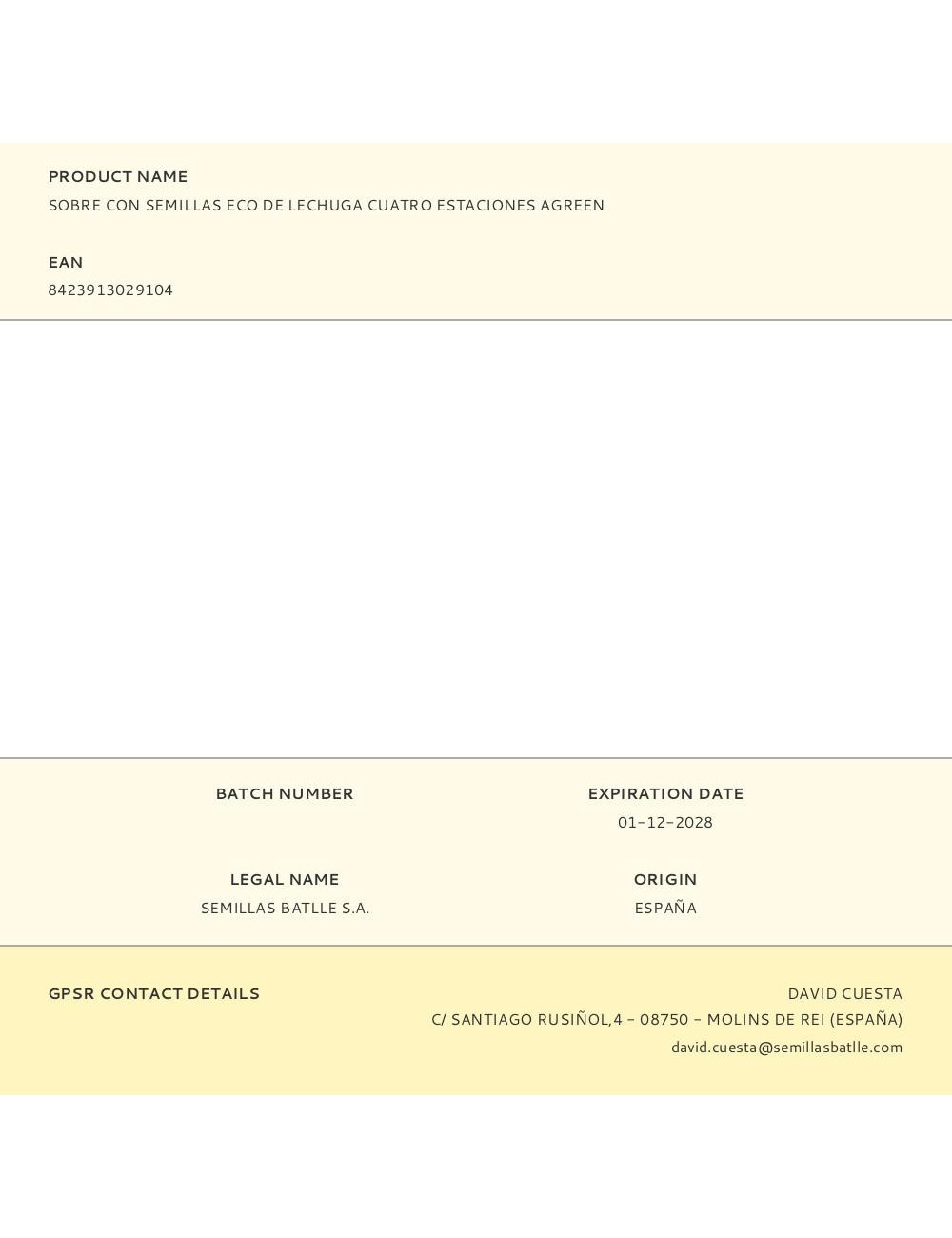 Sobre con semillas eco de lechuga cuatro estaciones agreen