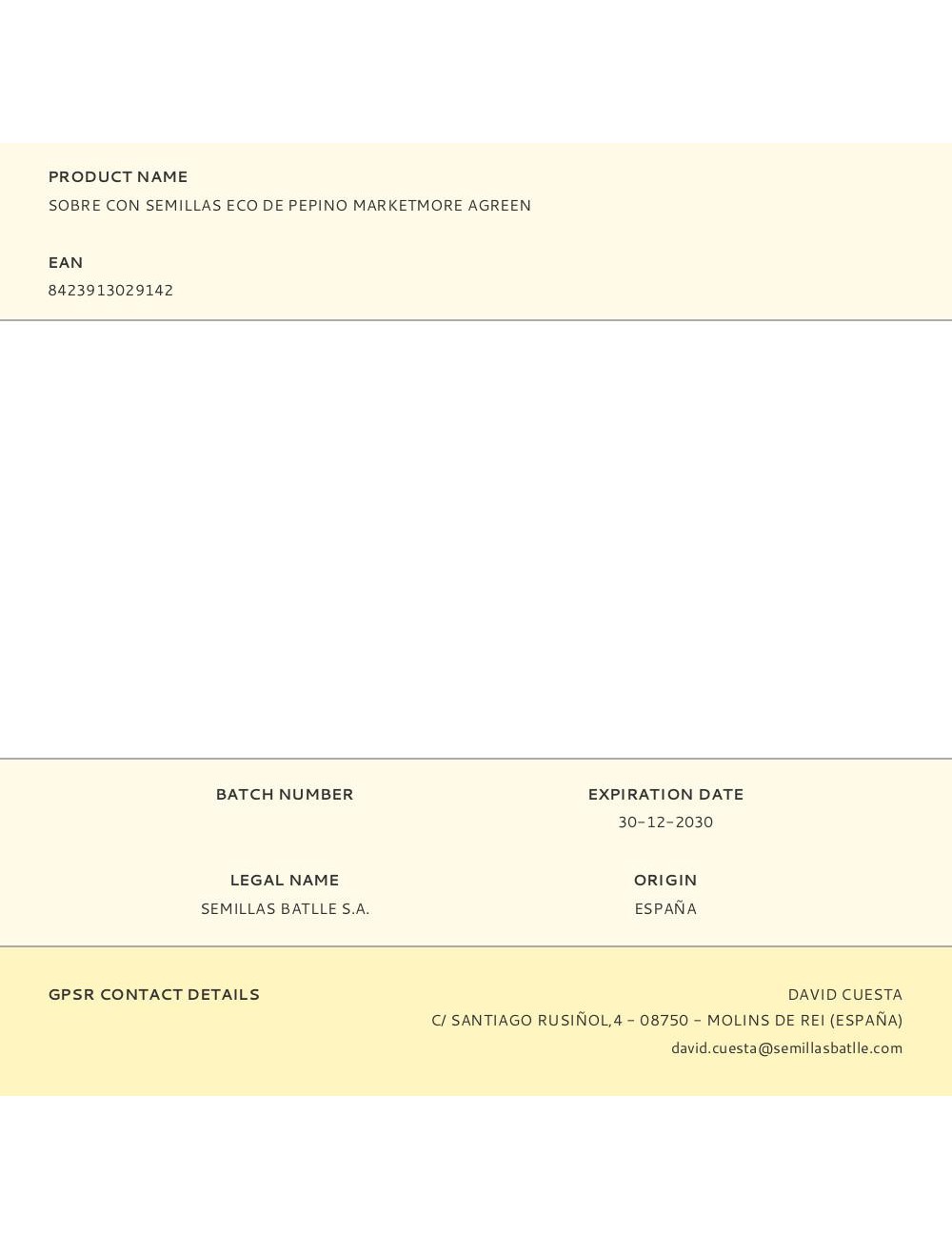 Sobre con semillas eco de pepino marketmore agreen