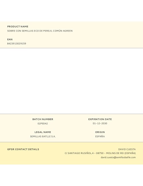 Sobre con semillas eco de perejil común agreen