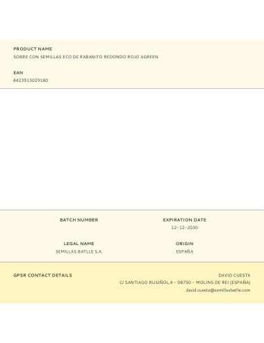 Sobre con semillas eco de rabanito redondo rojo agreen