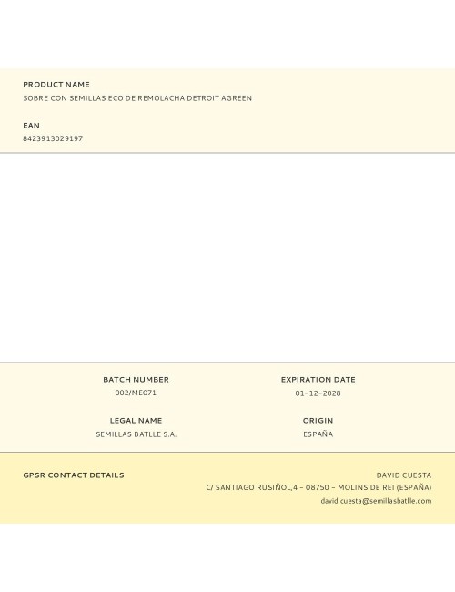 Sobre con semillas eco de remolacha detroit agreen