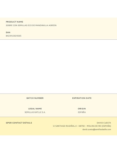 Sobre con semillas eco de manzanilla agreen