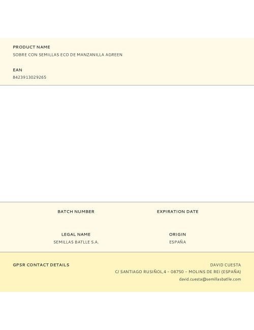 Sobre con semillas eco de manzanilla agreen