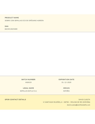 Sobre con semillas eco de orégano agreen