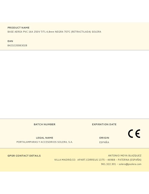 Base aerea pvc 16a 250v t/tl 4,8mm negra 707c (retractilada) solera