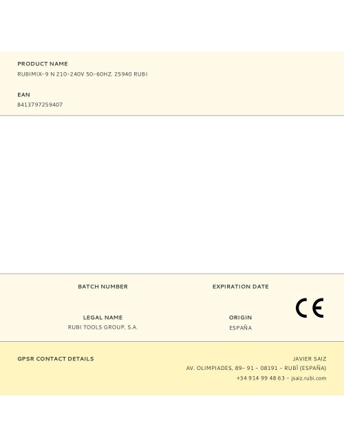 Rubimix-9 n 210-240v 50-60hz. 25940 rubi