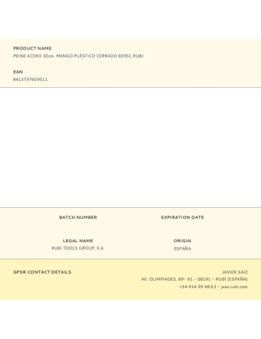 Peine acero 30cm. mango plástico cerrado 65951 rubi