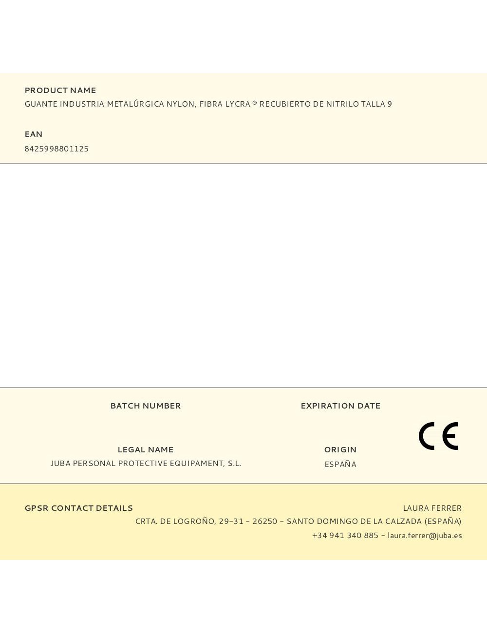 Guante nailon / licra palma nitrilo para metalúrgia, t-09