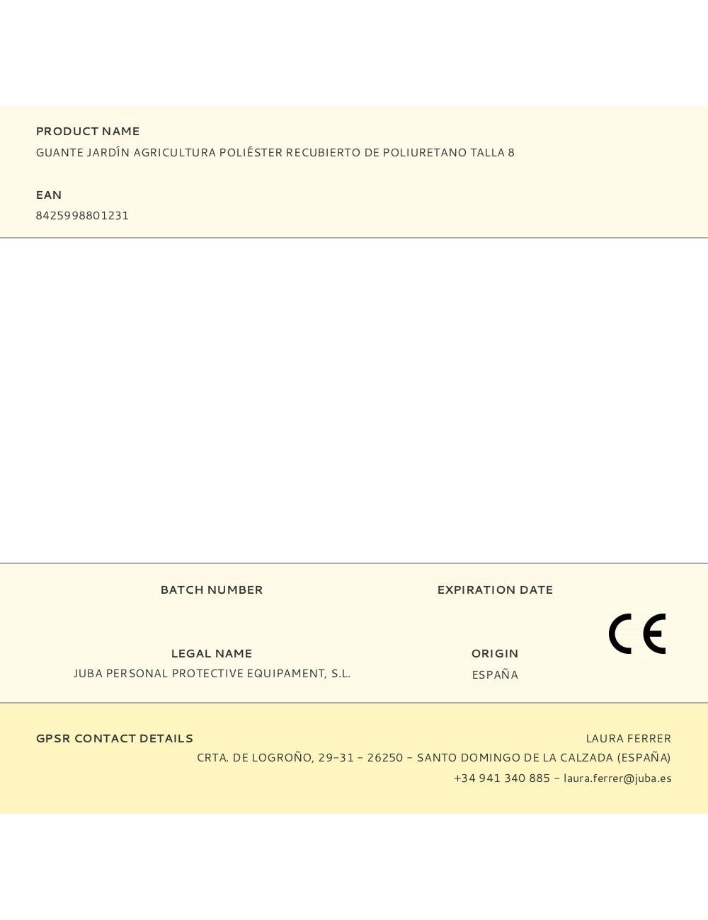 Guante poliéster con palma poliuretano para jardín agricultura, t-08