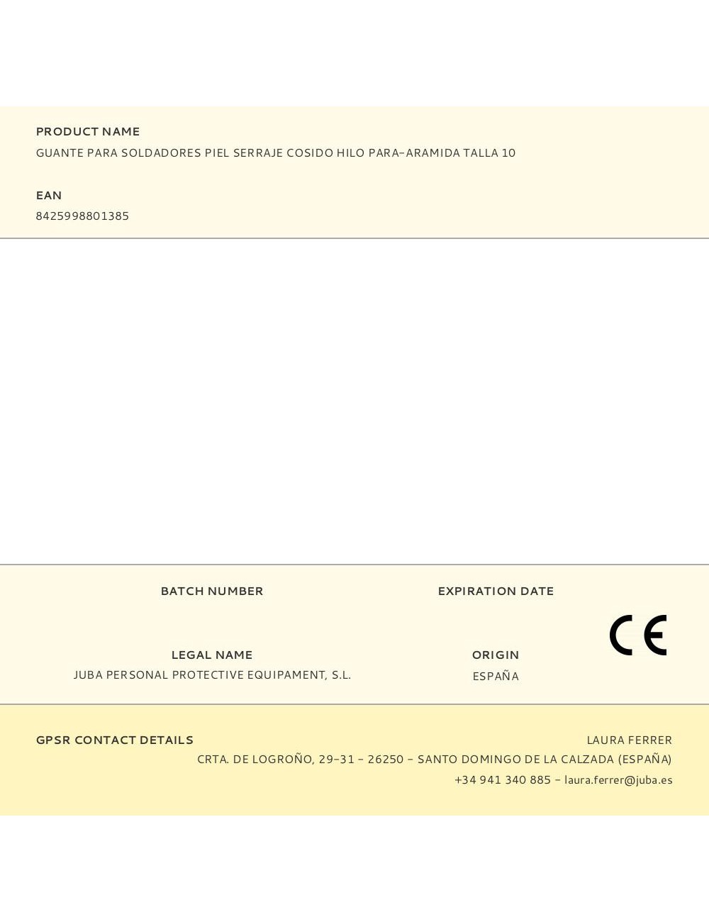 Guante piel de serraje cosido hilo para-aramida, soldadura, t-10