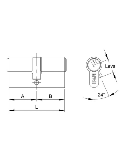 Cilindro f5s3030lc de latón 60mm (30+30mm) leva corta 13mm. con 3 llaves de serreta. ifam
