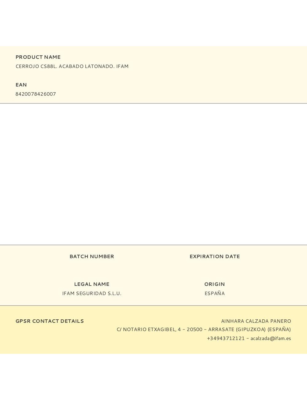 Cerrojo cs88l. acabado latonado. ifam