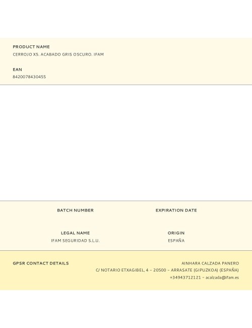 Cerrojo x5. acabado gris oscuro. ifam