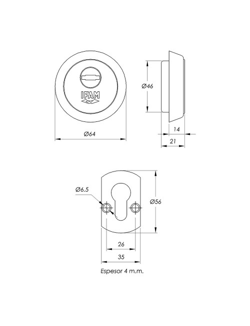 Escudo es610l acabado latón. ø64mm. ifam