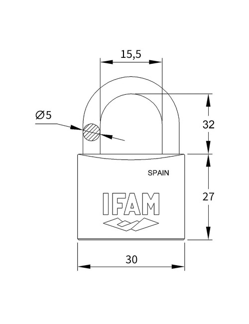 Candado inoxidable 30al 30mm con 2 llaves. arco largo. ifam