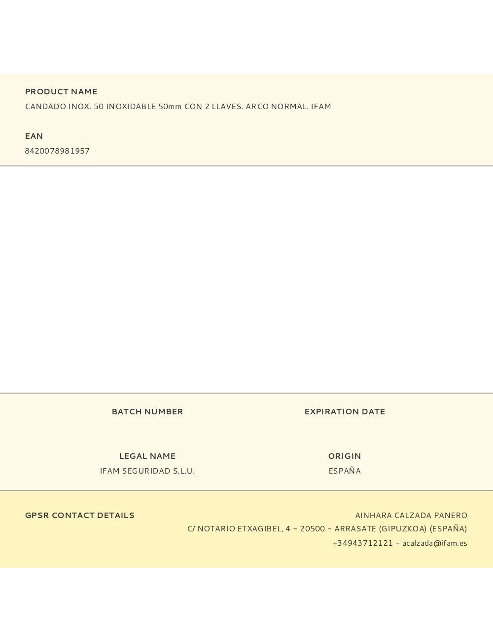 Candado inox. 50 inoxidable 50mm con 2 llaves. arco normal. ifam