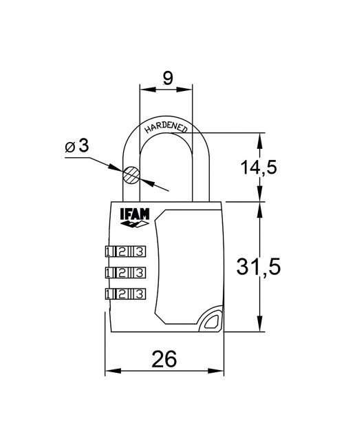 Candado c25s zinc 26mm. arco ø3mm con combinación ifam