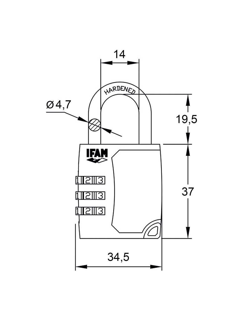 Candado c35s zinc 34,5mm. arco ø4,7mm con combinación ifam