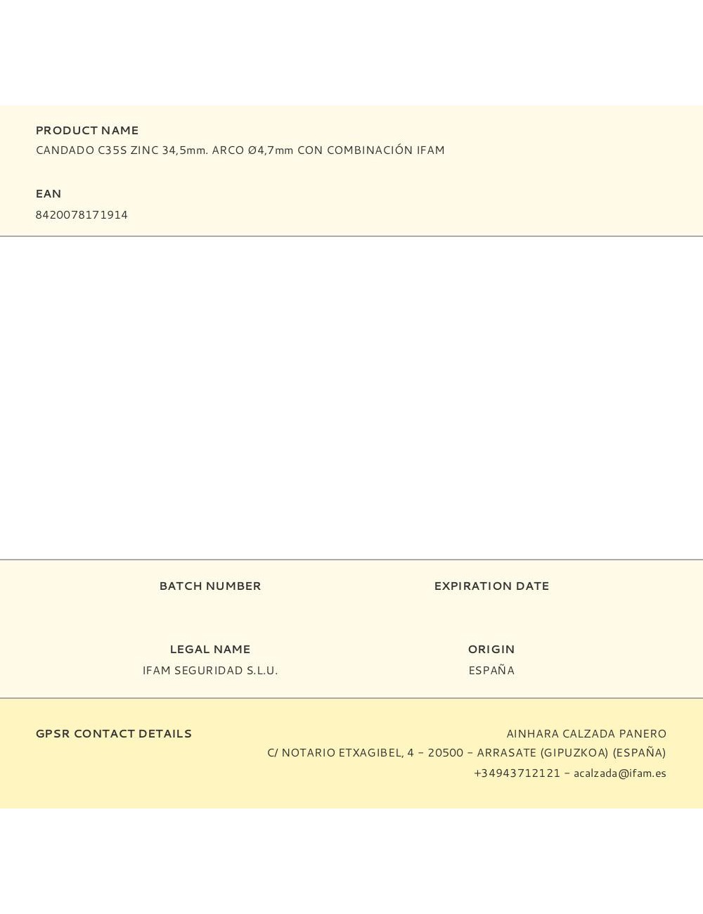 Candado c35s zinc 34,5mm. arco ø4,7mm con combinación ifam