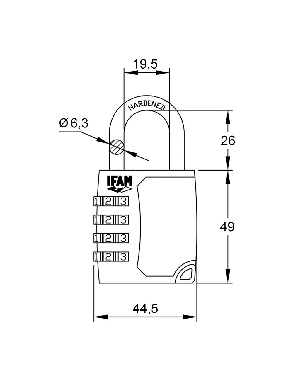 Candado c45s zinc 44,5mm. arco ø6,3mm con combinación ifam