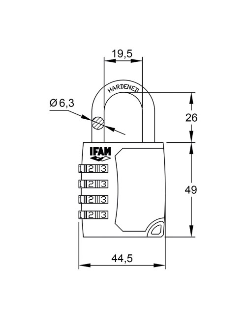 Candado c45s zinc 44,5mm. arco ø6,3mm con combinación ifam