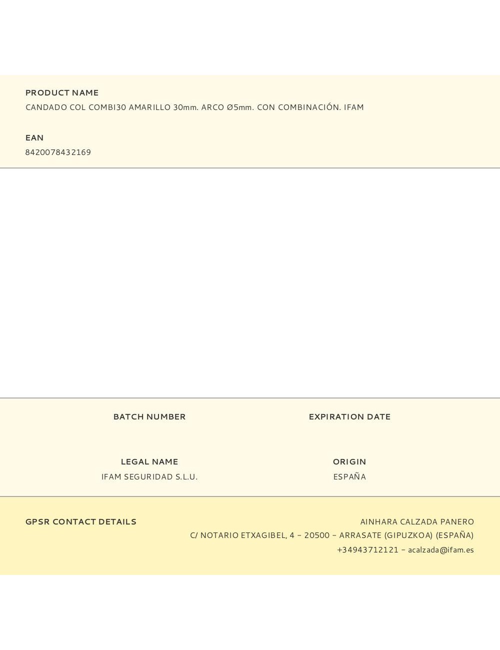 Candado col combi30 amarillo 30mm. arco ø5mm. con combinación. ifam