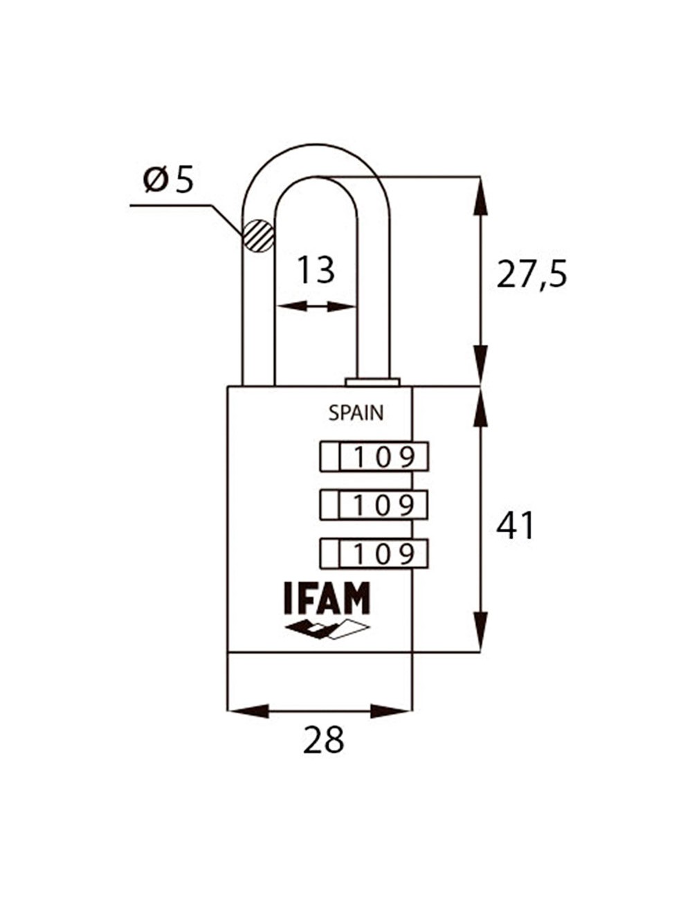 Candado col combi30 azul 30mm. arco ø5mm. con combinación. ifam