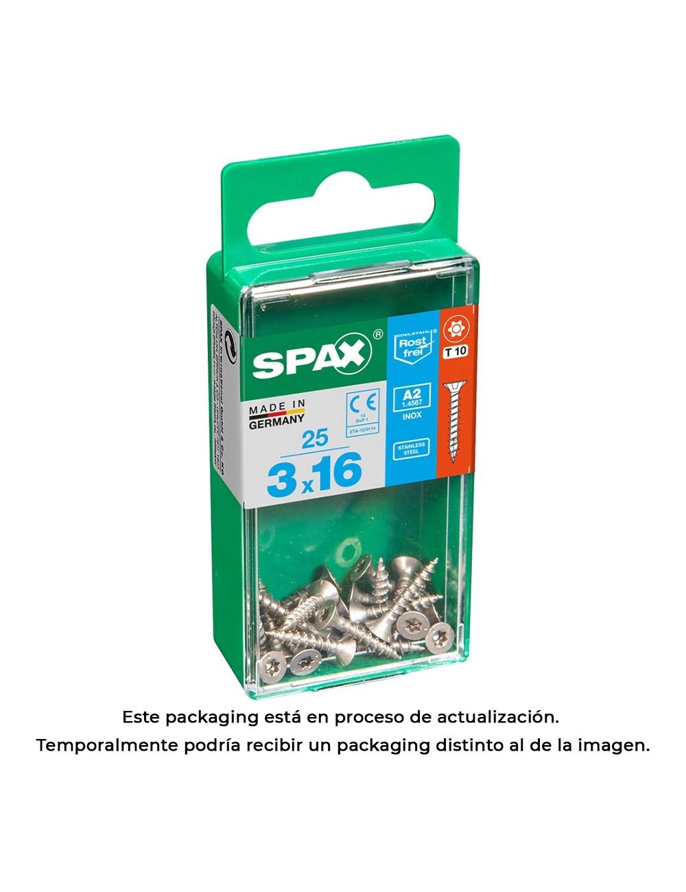 Caja 25 unid. tornillo madera spax cabeza plana inox a2 3,0x16mm spax Caja 25 unid. tornillo madera spax cabeza plana inox a2 3,0x16mm spax